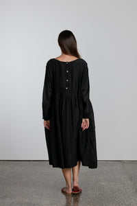 Alexandrine long sleeve silk/cotton pleat dress