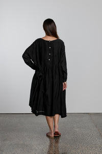 Alexandrine long sleeve silk/cotton pleat dress
