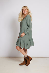 Jean long sleeve dress with tie up back