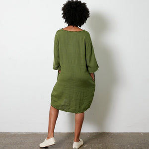 Montaigne Pascal loose-fit linen shift dress with exposed seams and hem, made in Italy