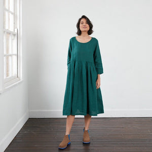 Montaigne relaxed fit baggy linen dress with long sleeves - teal