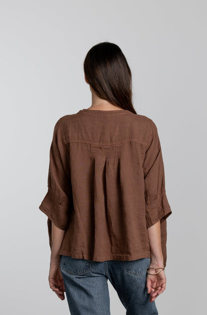 Montaigne Agathe Short Sleeve Linen Top Tobacco2